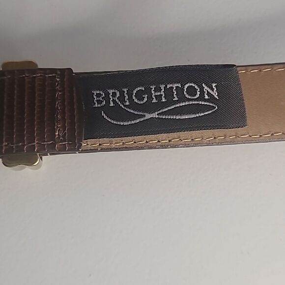 BRIGHTON 4B608 Belt Genuine Leather Lizard Embossed Brown Gold Silver Size M 30" - Picture 3 of 14